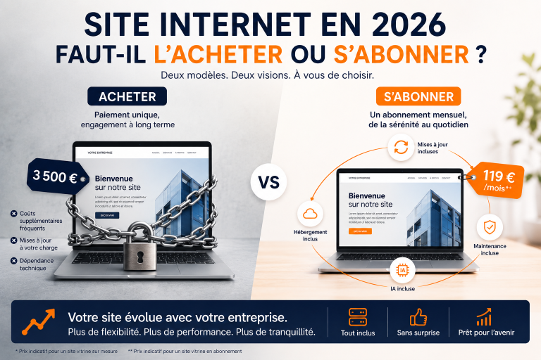 Site internet en 2026 : faut-il l&rsquo;acheter ou s&rsquo;abonner ?